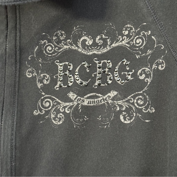 BCBG Paris Black Embellished Zip Hoodie Jacket Fits Junior M Y2K Stretch - Picture 4 of 7